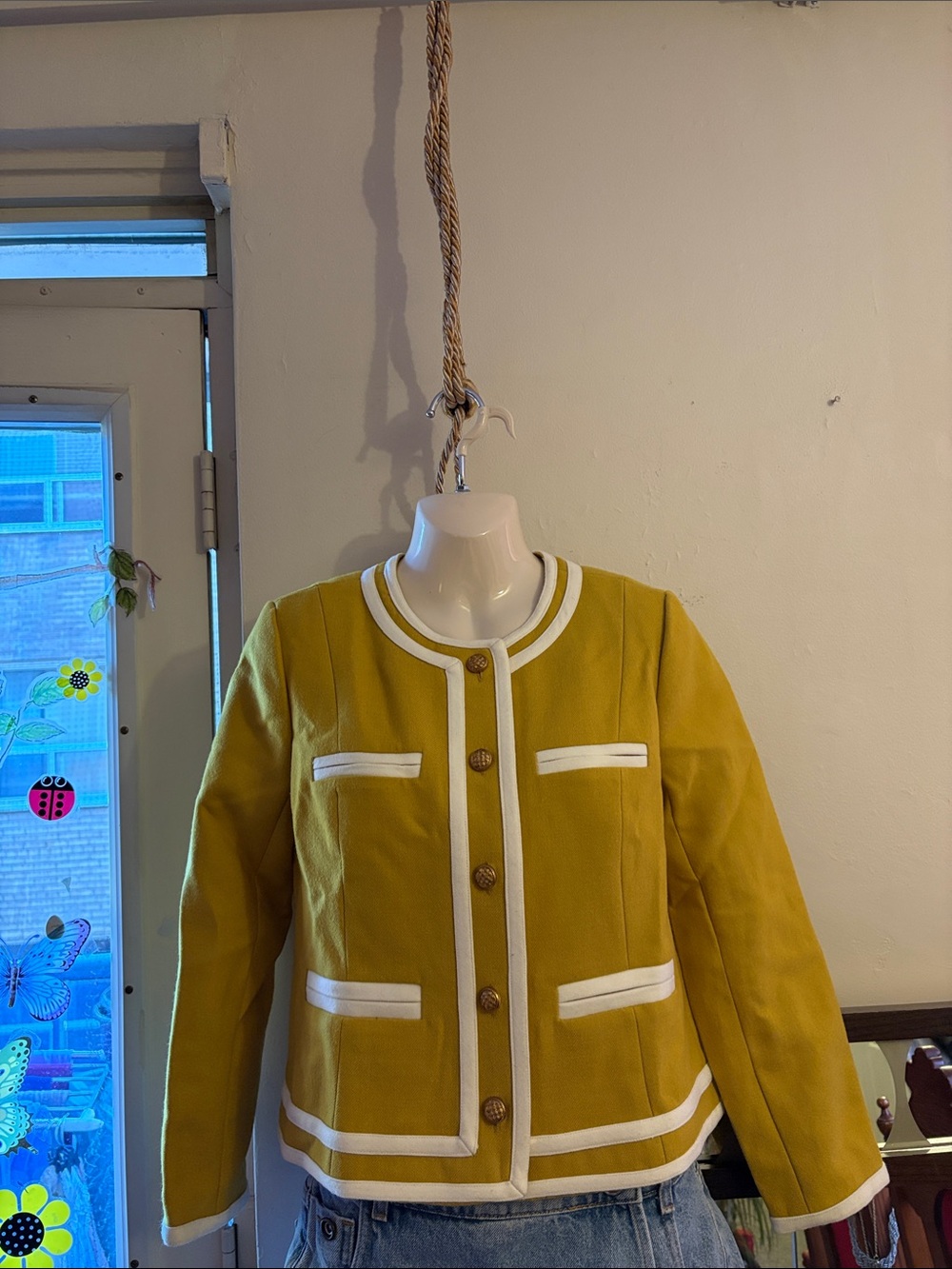 J. Crew Mustard Boxy Blazer with White Trim. 100. Wool